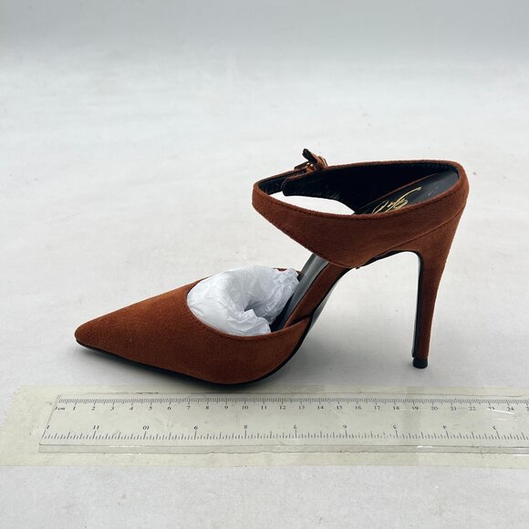 FOWT Brown Pointed Toe Slip on Mules Stiletto High Heel Backless Strappy Sandals - Picture 2 of 8